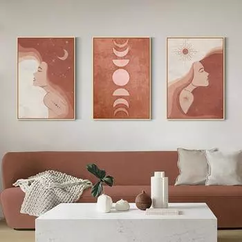 Современный европейский минималистичный стиль, декоративная живопись, Ретро Моранди, Солнце и Луна, пейзаж, художественный постер для домашнего декора стены, изображение 21cm30cm NoFrame