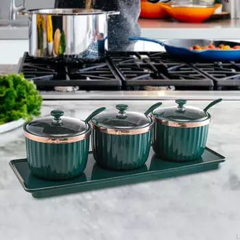 Современный футляр для специй, банка для приправ с крышкой, поднос для ложки для ресторана, бара, темного цвета