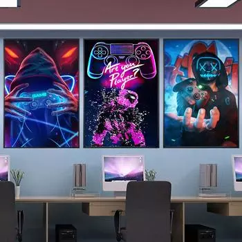 Современный геймерский игровой игрок, киберспортивная комната, настенное художественное украшение, живопись, игровая ручка, контроллер, холст, постеры, игровая фреска (Без рамки) 21x30 No Frame