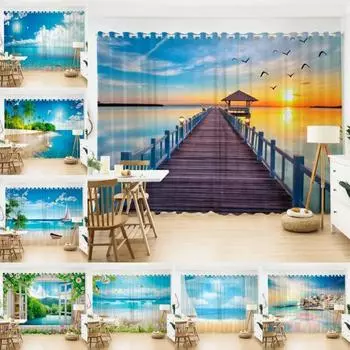 Современный Голубое Небо Первобытный Лес Природа Пейзаж Живопись Высокая Теневая Занавеска Тема Ресторан Комната Спальня Окно Занавеска W55 X H120cm X 2&HOOK