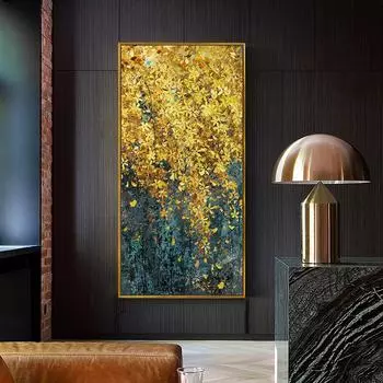 Современный Холст Картина Плакат и Принт для Гостиной Дома Декоративная Большая Художественная Настенная Роспись Золотой Лист Ресторан Картина 20x40cm no frame