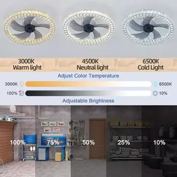Современный хрустальный светодиодный потолочный вентилятор с подсветкой, пульт дистанционного управления, декор для спальни, лампа 50 см, невидимые лопасти, бесшумный белый