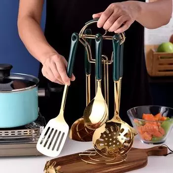 Современный и простой набор кухонной утвари из 7 предметов из нержавеющей стали, кухонные принадлежности, лопатка, ложка, домашняя кухонная утварь Black 7-piece set