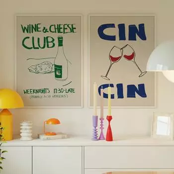 Современный клуб вина и сыра середины века, винтажные цитаты о еде, настенное искусство, холст, живопись, постеры для кухни, домашнего декора 21x30cm No Framed