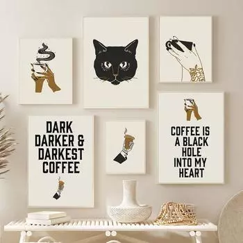 Современный кофе, ручная художественная печать, абстрактный кофе, цитаты, плакат, ретро-готика, черная роза, холст, живопись 21cm30cm NoFrame