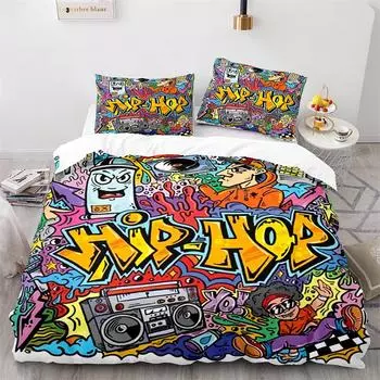 Современный комплект постельного белья, подростковый стиль, изображение уличной стены, граффити, красочный дизайн, художественный принт, комплект постельного белья в стиле хип-хоп, размер King EU single(135x200cm)