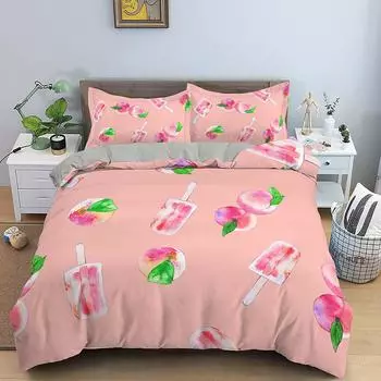 Современный комплект постельного белья с цветочным узором, пододеяльник для спальни, 3D-полиэстер, милый персиковый королевский размер для девочек и женщин, подарок 70x133cm 2pcs