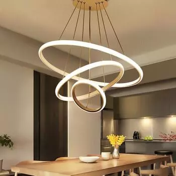 Современный креативный дизайн светодиодной люстры с золотым кольцом