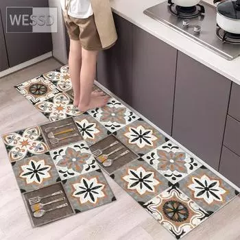 Современный кухонный коврик, набор из 2 предметов, противоскользящие впитывающие коврики с героями мультфильмов для декора кухни в прихожей 40x60cm+40x120cm