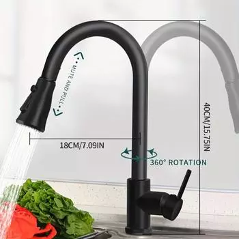 Современный кухонный кран из нержавеющей стали 304 с выдвижной головкой для душа, однорычажный монтаж на одно отверстие, двойная функция чёрный