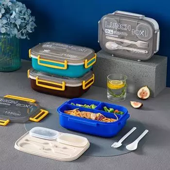 Современный ланч-бокс «все в одном» с 2 штабелируемыми контейнерами, можно мыть в посудомоечной машине, контейнер для еды Bento, контейнер для еды 4 синий