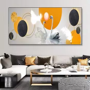 Современный Лебедь Любовь Сердце Холст Картина Скандинавские Животные Настенные Картины Плакаты и Принты Гостиная Спальня Домашний Декор Без Рамки 20*40cm