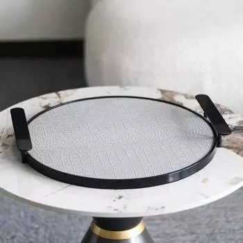 Современный легкий роскошный кожаный поднос с круглой ручкой, геометрический поднос для хранения, украшения, модель рабочего стола, поднос для ароматерапии, украшение