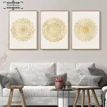 Современный Мандала Цветочный Золотой Плакат Холст Картина Настенная Художественная Печать Фотографии для Гостиной Дзен Йога Интерьер Дома Куадрос Декор 21*30cm