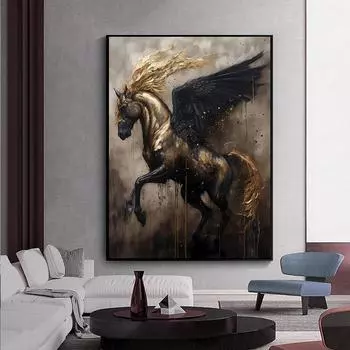 Современный мифологический дружелюбный Пегас, холст, картина, летающие крылья, лошадь, постер, настенные художественные фотографии, домашний декор, Куадрос 21x30cm No Frame