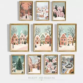 Современный милый розовый рождественский уютный зимний деревенский городской плакат празднование фестиваля холст картина настенное искусство фермерский дом комната домашний декор 21cm30cm NoFrame