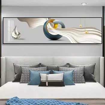 Современный минималистичный абстрактный геометрический декоративная живопись, светлая роскошная спальня, фон, настенное искусство, эстетическое украшение, постер 20x60cm No Frame белый/чёрный