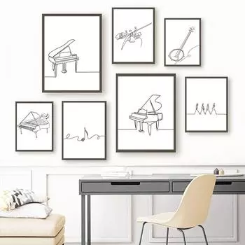 Современный минималистичный музыкальный инструмент, фортепиано, гитара, барабанная установка, музыкальный плакат, скандинавский настенный художественный постер для гостиной, спальни, домашний декор A4 21x30cm No Frame