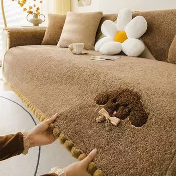 Современный минималистский бархатный диван-подушка Тедди с высококачественным ощущением осенне-зимний чехол для дивана с мультяшным принтом, новый плюшевый чехол 90x70