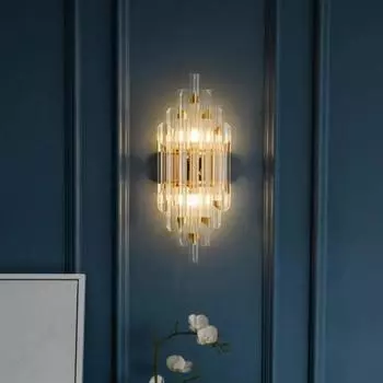 Современный минималистский хрустальный настенный светильник для кухни, обеденного стола, спальни, прикроватная светодиодная лампа, роскошный декоративный настенный светильник для отеля Tri color dimming