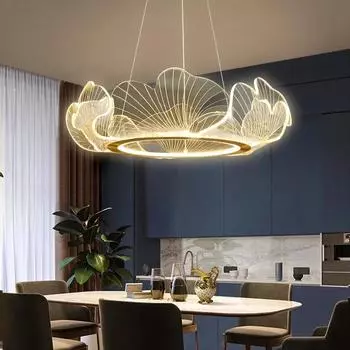 Современный минималистский подвесной светильник Ginkgo Acrylic Led Lustre Подвесные светильники Gold Metal Dimmable Chandelier Light Living Room