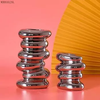 Современный минимализм креативная посеребренная керамическая ваза украшение нестандартная домашняя гостиная цветочная композиция ваза декор