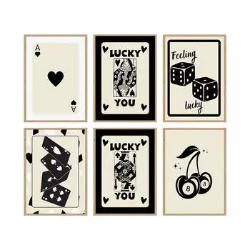 Современный модный эстетический черный туз карты Lucky You Funky Art 8 Ball Wall Art Холст Картина Плакаты для гостиной Домашний декор 21x30cm No Frame