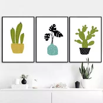 Современный мультяшный лист кактуса, скандинавский плакат с принтом, настенная живопись на холсте, настенная живопись, картина для дома, гостиной, художественный принт, украшение 21*30cm