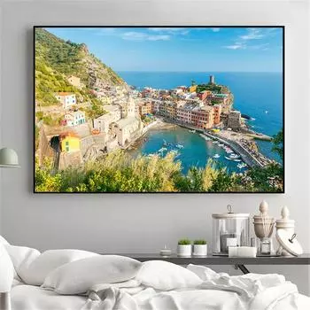 Современный пейзаж, итальянская деревня, побережье, холст, картина, природа, строительные плакаты и принты, настенные художественные фотографии, домашний декор, без рамки 21cm30cm NoFrame