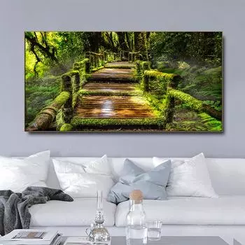 Современный пейзаж зеленый лес деревянный мост холст картины постеры и принты настенные панно для гостиной домашний декор без рамки 20*40cm