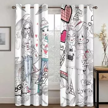 Современный персональный розовый узор для покупок для девочек, плотные шторы для окон, гостиная, спальня, высокие шторы с затемнением, различные стили W55 X H120cm X 2&HOOK