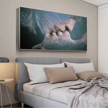 Современный поцелуй, холст, художественные принты, поцелуй любви между влюбленными, настенные постеры, поп-арт, холст, настенные картины для гостиной, декор Куадрос 20x40cm