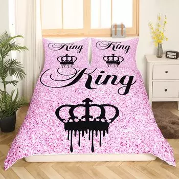 Современный пододеяльник King Crown Twin Black Pink Комплект постельного белья для женщин и взрослых Пара Одеяло Покрывало для девочек День святого Валентина Одеяло Покрывало EU Single(135x200cm)
