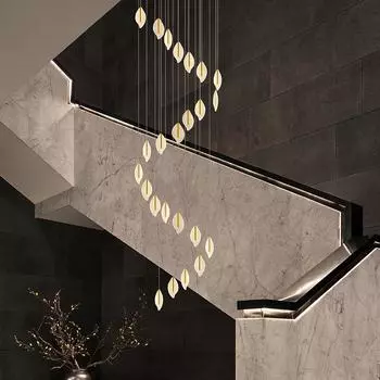 Современный подвесной светильник, люстра, декоративное освещение, лестница, гостиная, столовая, вестибюль отеля, светодиодный акриловый абажур в виде листа, подвесной светильник Warm White