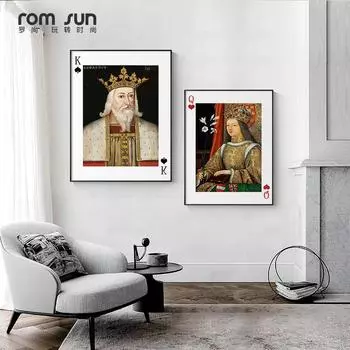 Современный покер, холст, живопись, постеры и принт, винтажная карта Kings Queen, декор, настенные художественные фотографии для гостиной, спальни, прохода, бара 21cm30cm NoFrame