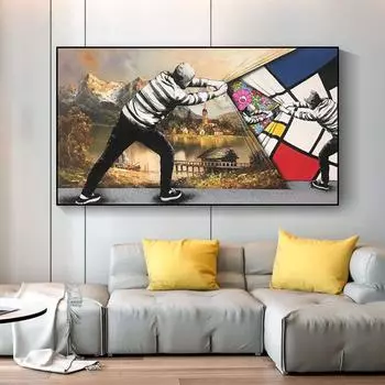 Современный поп-арт Hand Tear Уникальный дизайн Холст Картина Плакаты и принты Уличная настенная картина для гостиной Украшение дома 20X40cm Unframed