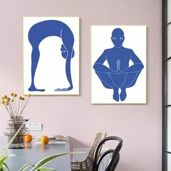Современный постер для йоги, абстрактное синее тело, настенное искусство, печать на холсте, современная эстетическая декоративная картина, украшение комнаты 21cm30cm NoFrame