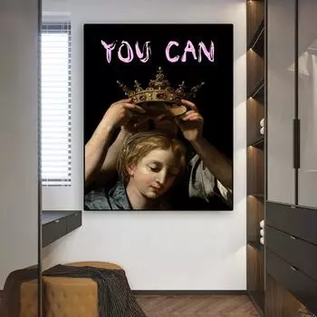 Современный постер с розовыми цитатами, забавный измененный художественный портрет женщины, вы можете холст, живопись, винтажная картина эпохи Возрождения, Декор 21cm30cm NoFrame