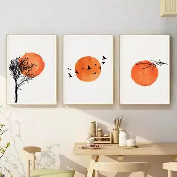 Современный постер закат силуэт холст картина абстрактная мода художественный принт птицы из флока настенная картина для гостиной домашний декор 21x30cm No Framed