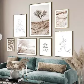 Современный природный бежевый постер с пейзажем, принты на холсте, всегда целуй меня, спокойной ночи, настенная живопись, картины в стиле бохо для домашнего декора комнаты A4 21x30cm No Frame