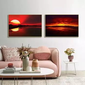 Современный природный пляж, закат, озера и хижина, холст, живопись, пейзажные украшения, постеры, настенные художественные фотографии для домашнего декора 21cm30cm NoFrame