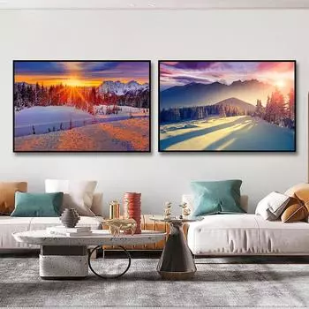 Современный природный снежный пейзаж, украшение в сумерках, постер, картина, пейзаж, холст, картина, настенное искусство, гостиная, спальня, домашний декор 21cm30cm NoFrame