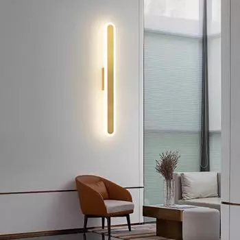 Современный простой акриловый настенный светильник для спальни, ночник для спальни, длинная лестничная лампа, фоновая настенная лампа, золотой/черный светильник Warm White (2700-3500K)&7w 20cm чёрный