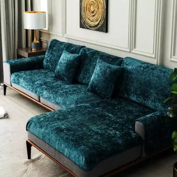 Современный простой чехол для дивана на 4 сезона, противоскользящий кожаный глянцевый стиль, плюшевый чехол для дивана, кресло для отдыха, светоотражающее одеяло 60x60cm 1pcs синий