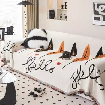 Современный простой чехол для диванной подушки с принтом листьев, двусторонний чехол для дивана, чехол для дивана из синели, защитный чехол, коврик, одеяло 180X130cm оранжевый