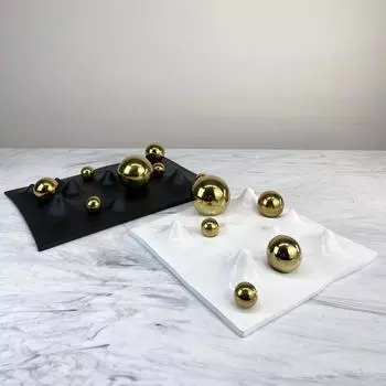 Современный простой и легкий роскошный черный серебристый металлический шар декоративный поднос модель гостиной геометрические украшения для хранения