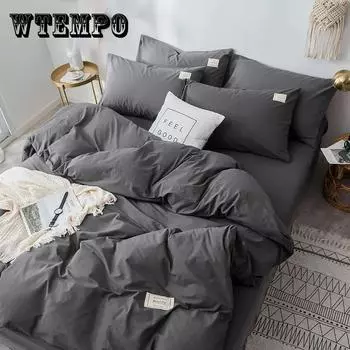 Современный простой комплект постельного белья из чистого хлопка, однотонная однотонная двуспальная кровать из четырех частей 1.5m