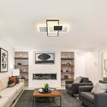 Современный простой квадратный потолочный светильник, светодиодный потолочный светильник с регулируемой яркостью 2700K-6500K и дистанционным управлением, черно-белый потолочный светильник 50 см(220 В, 46 Вт)