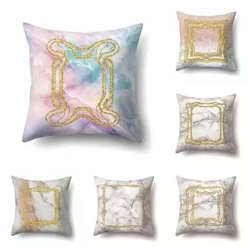 Современный простой легкий роскошный наволочка с золотой линией и мраморной полосой для дивана, офиса, сиденья, чехол для подушки, украшение для дома 40x40cm