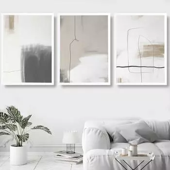 Современный простой нейтральный настенный рисунок пастельные скандинавские принты абстрактное искусство минималистский мазок кистью линейный рисунок холст картина домашний декор 21x30cm No Framed